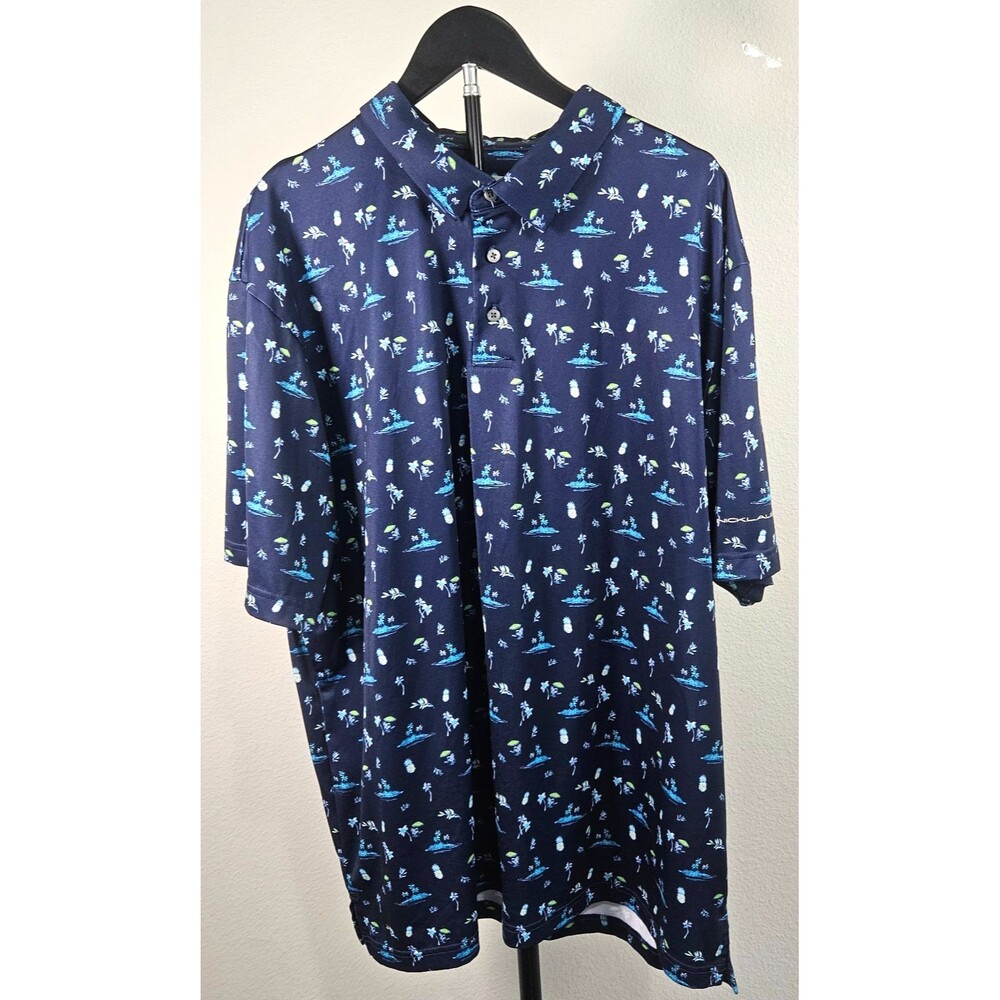 Nicklaus Tropical Island Polo Mens‎ XXL Navy Blue Excellent Recycled Performance